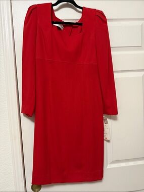 Albert Nipon Red Long Sleeve Sheath Dress Size 6 NWT Vintage Career Cocktail